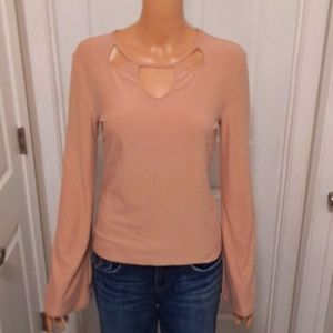 Mudd Dusty Rose Long Bell Sleeve Criss Cross V-Neck Top
